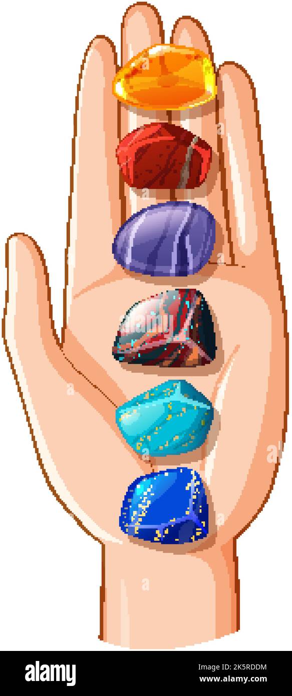Healing crystals or gemstones on hand illustration Stock Vector Image & Art Alamy
