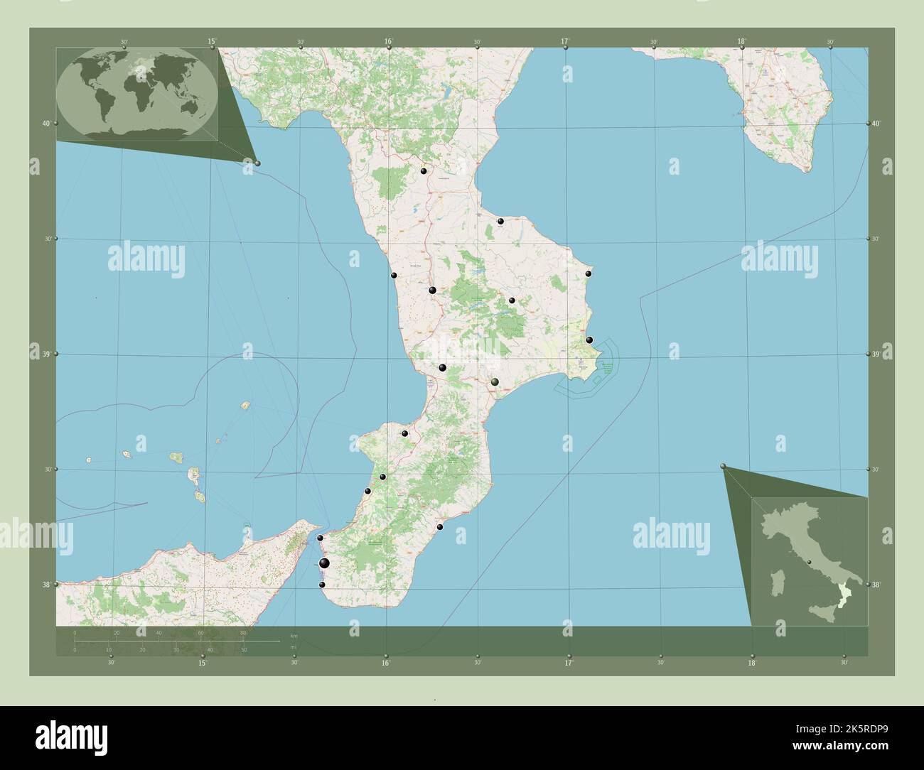 Calabria Region Of Italy Open Street Map Locations Of Major Cities Calabria Region Of Italy Open Street Map Locations Of Major Cities Of The Region Corner Auxiliary Location Maps 2K5RDP9