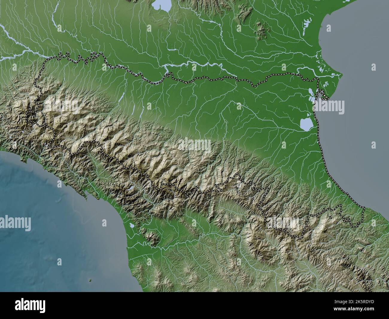 EmiliaRomagna, region of Italy. Elevation map colored in wiki style