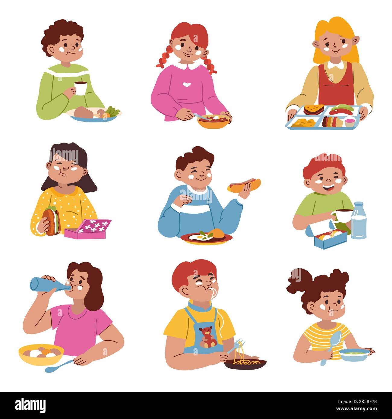children-eating-food-in-school-or-home-lunches-stock-vector-image-art