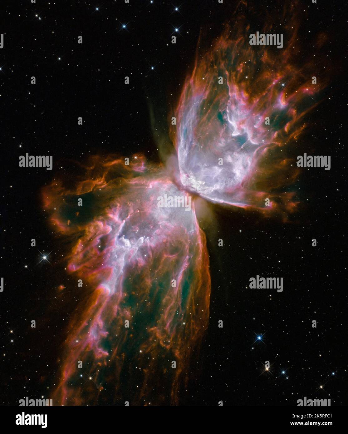 Butterfly emerges from stellar demise in planetary nebula ngc 6302 Stock Photo