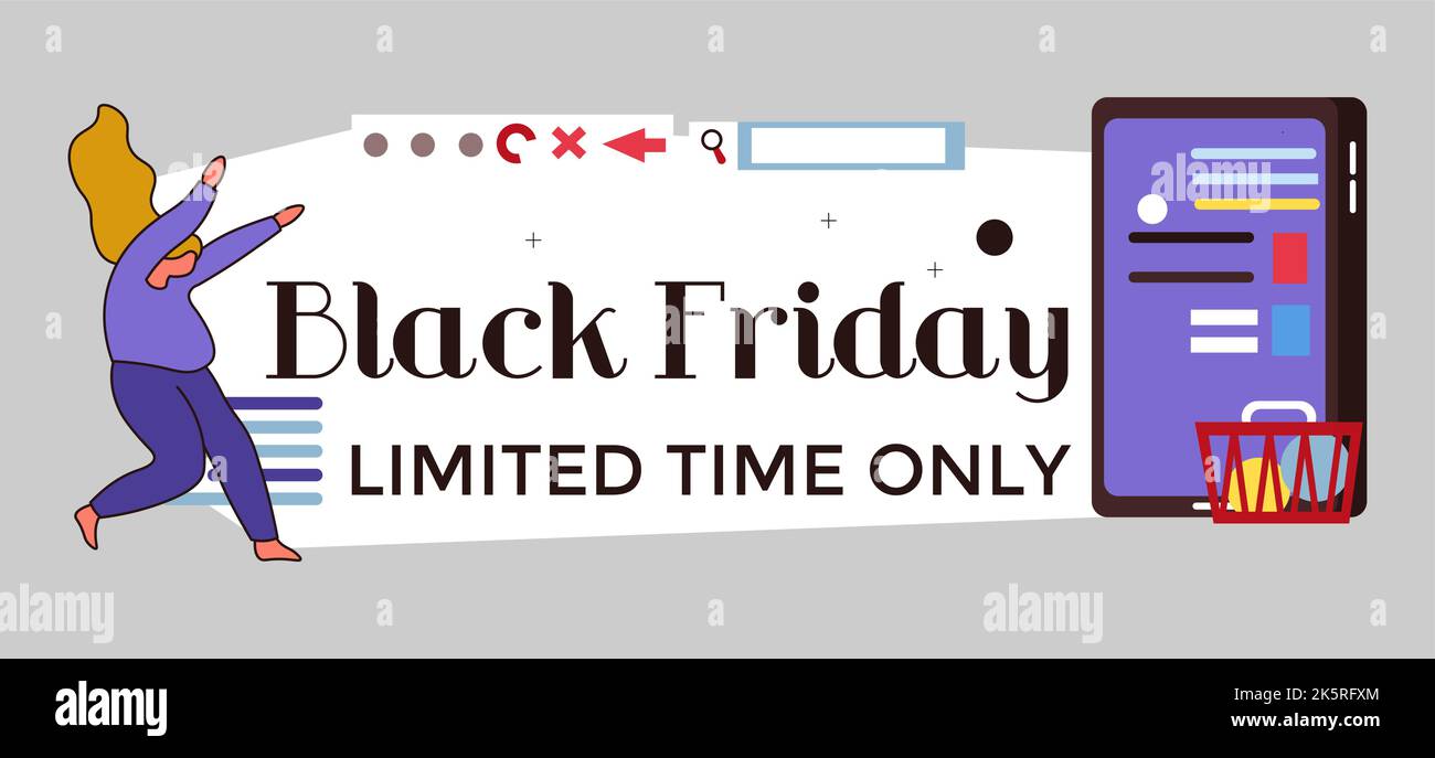 Black Friday limited time only, discounts and sale Stock Vector Image