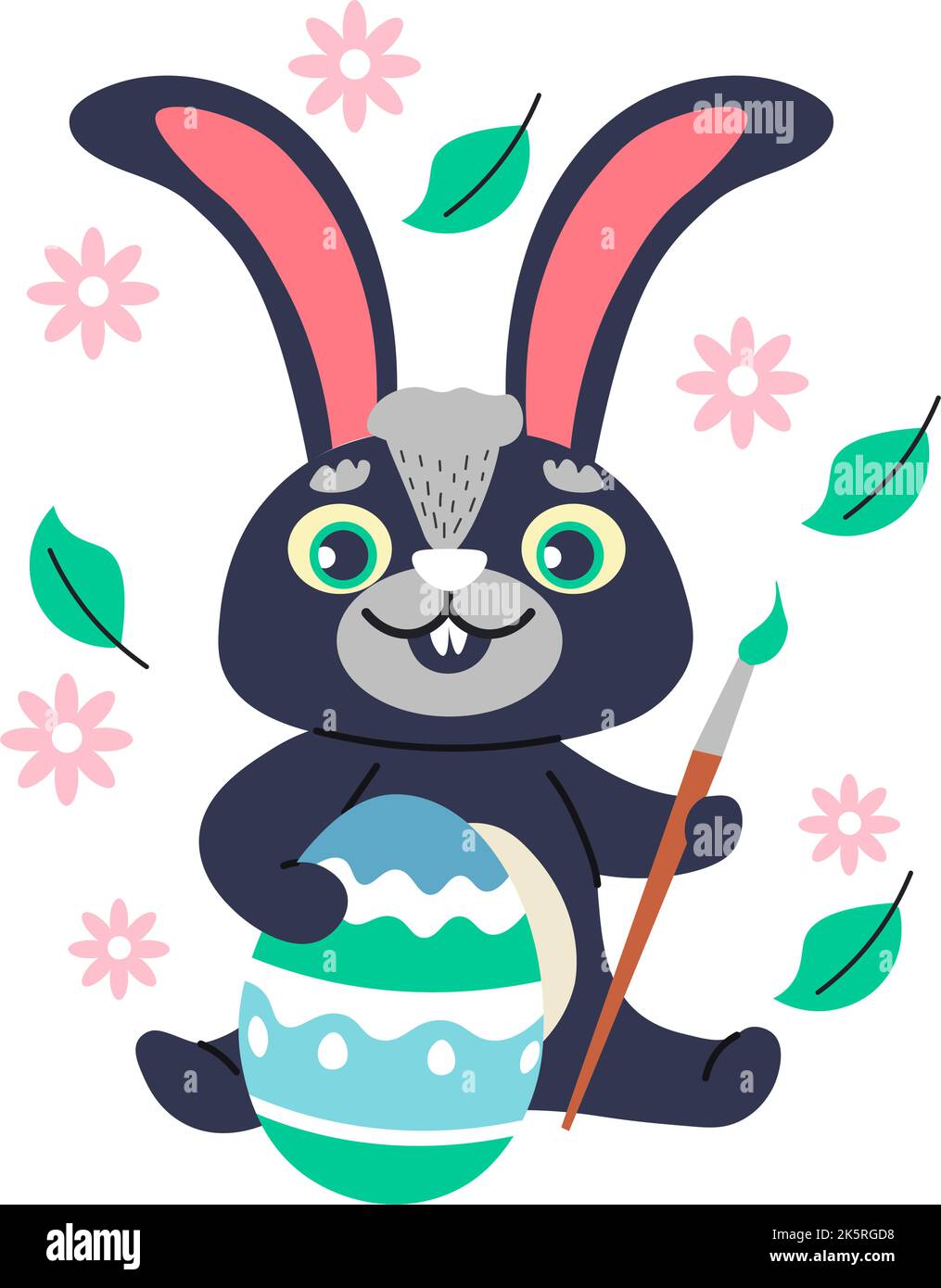 Easter bunny painting chicken egg with ornament Stock Vector Image ...