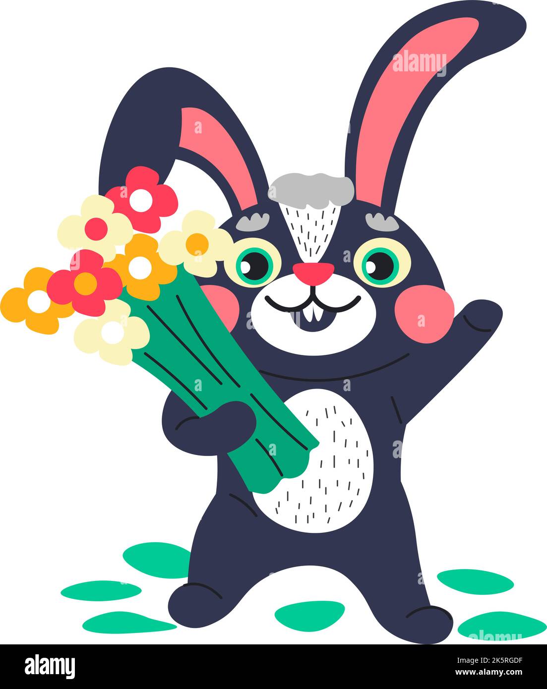 Rabbit holding bouquet of flowers greeting vector Stock Vector Image ...