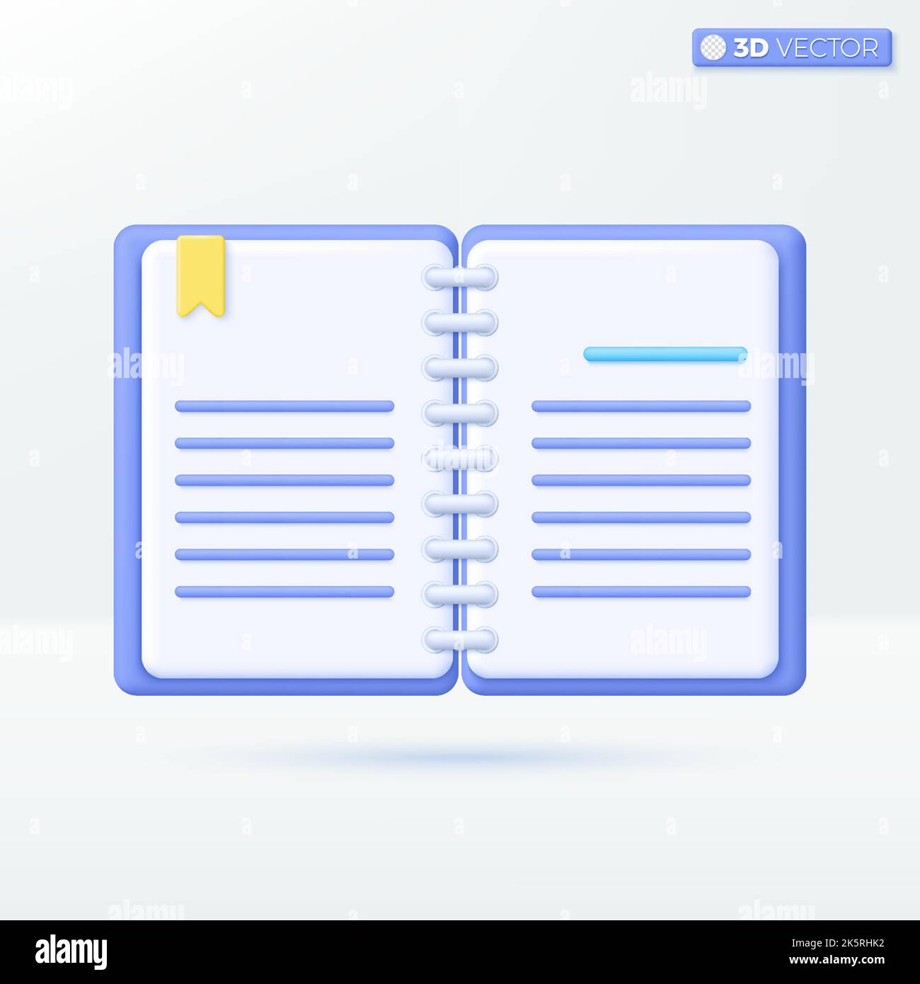Diary binding keel icon symbols. Textbook, bookmark, e-book, magazine, Education concept. 3D vector isolated illustration design. Cartoon pastel Minim Stock Vector