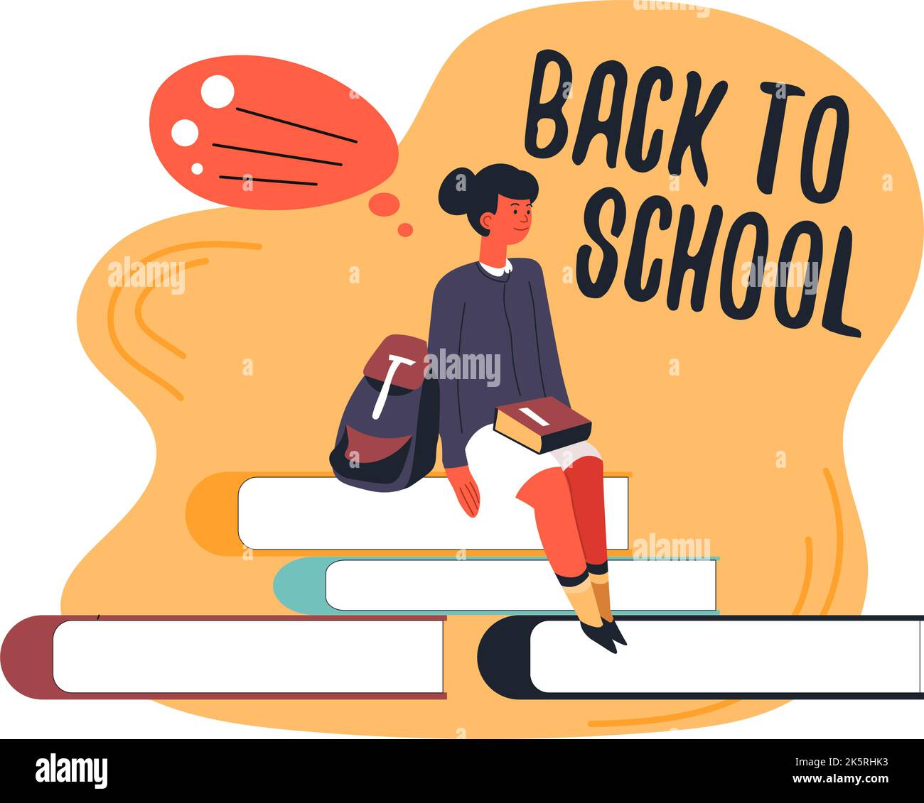 Back to school, girl sitting on books female pupil Stock Vector Image ...