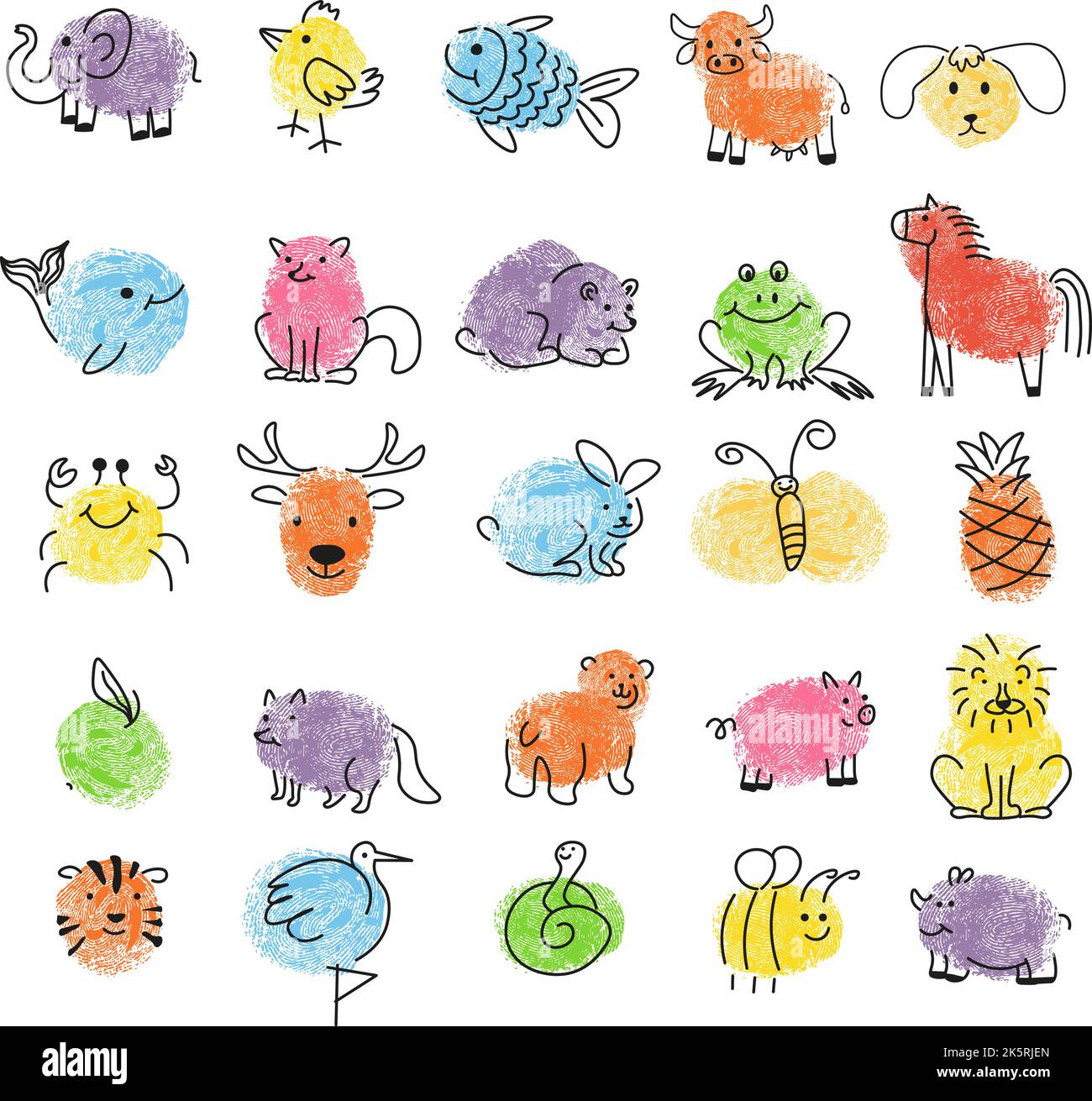 Drawing of animals and plants, watercolor paint Stock Vector Image