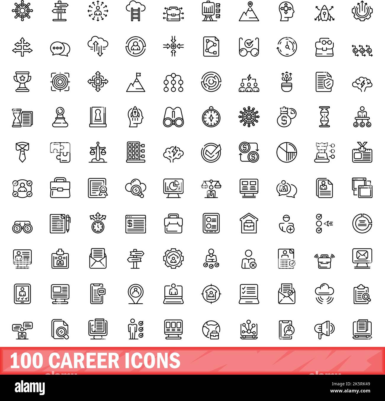 100 career icons set. Outline illustration of 100 career icons vector ...