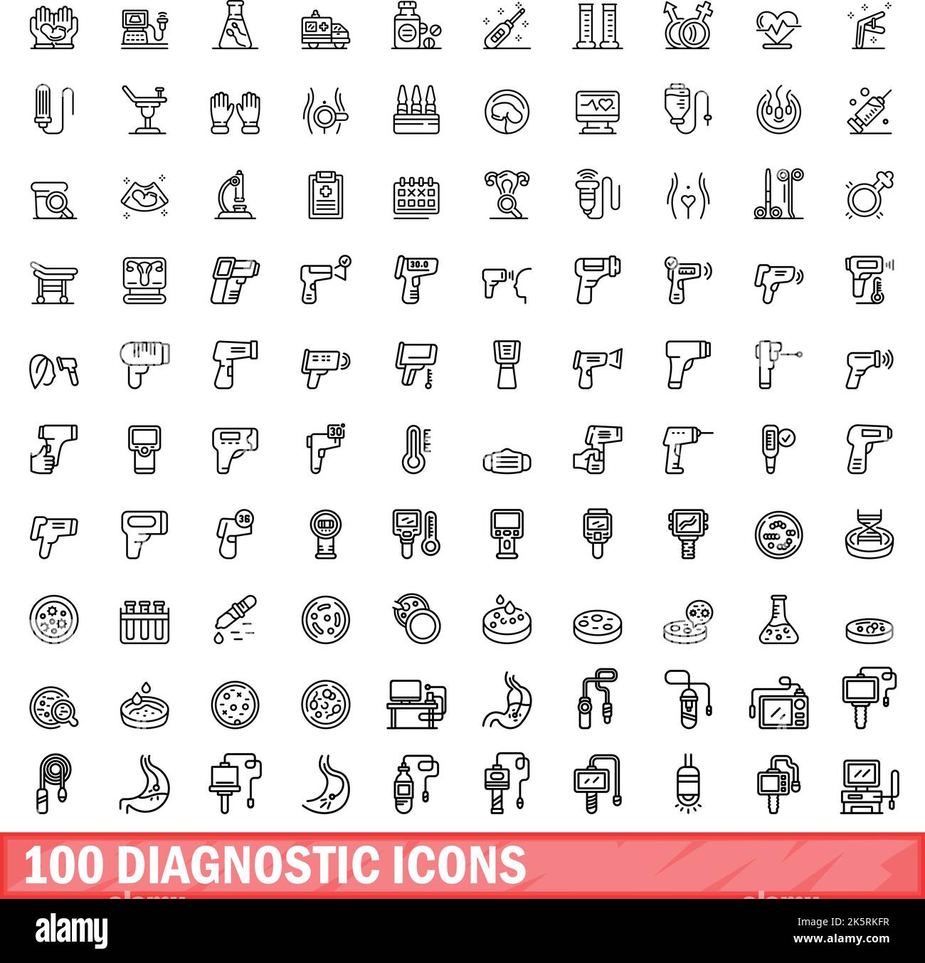 100 diagnostic icons set. Outline illustration of 100 diagnostic icons ...