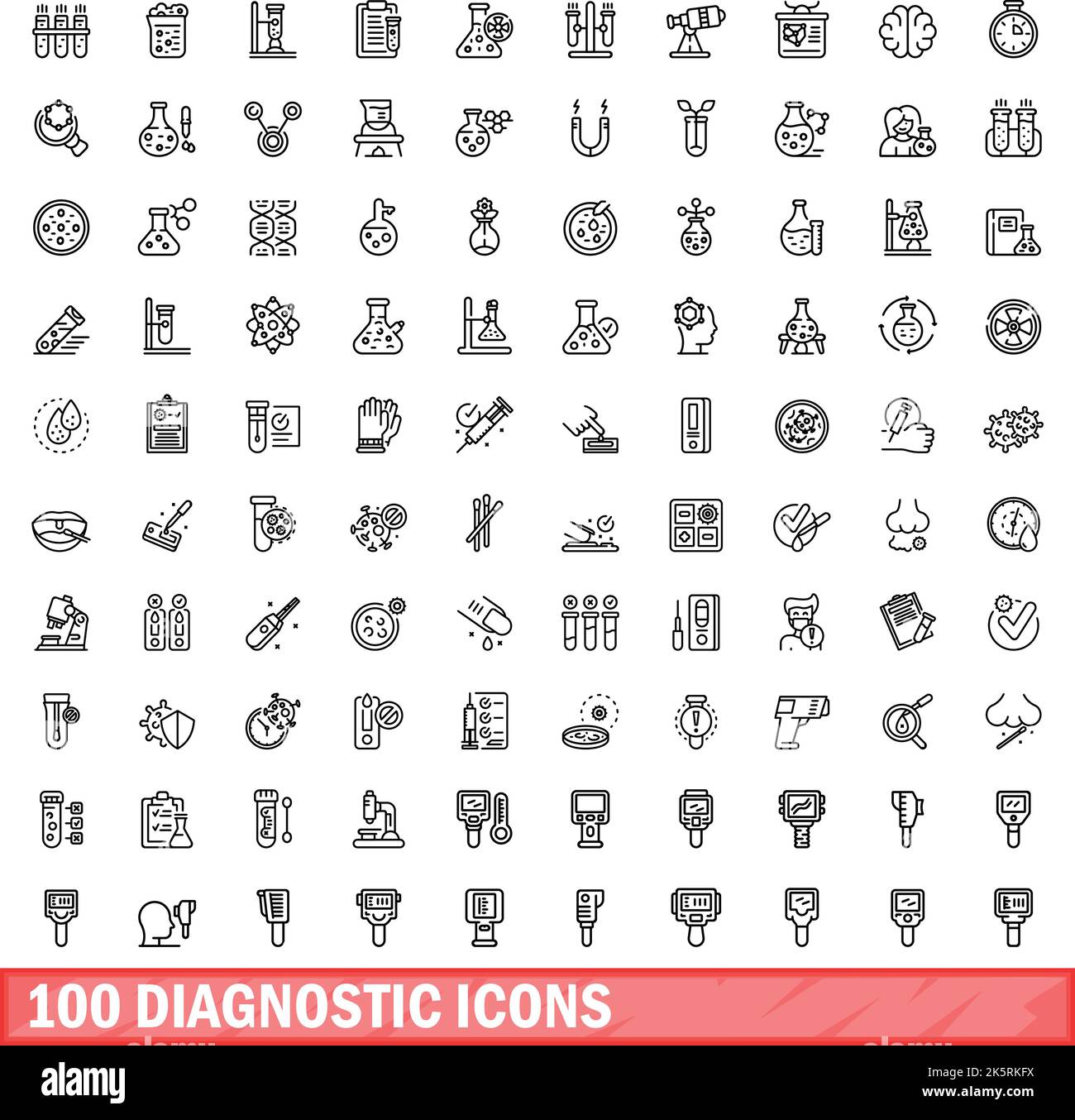 100 diagnostic icons set. Outline illustration of 100 diagnostic icons