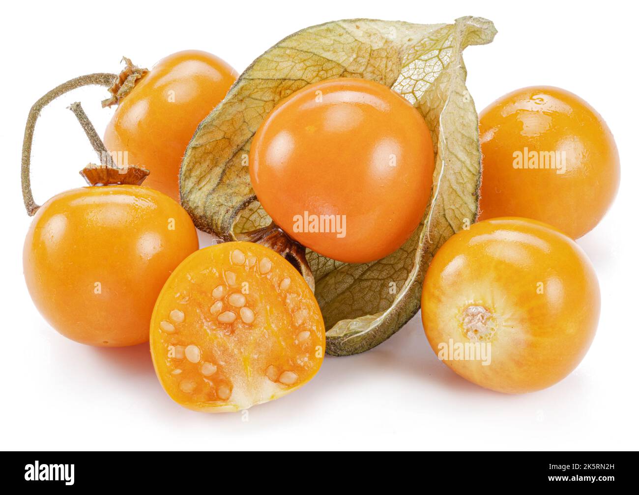 Ripe physalis or golden berry fruits in calyx isolated on white ...