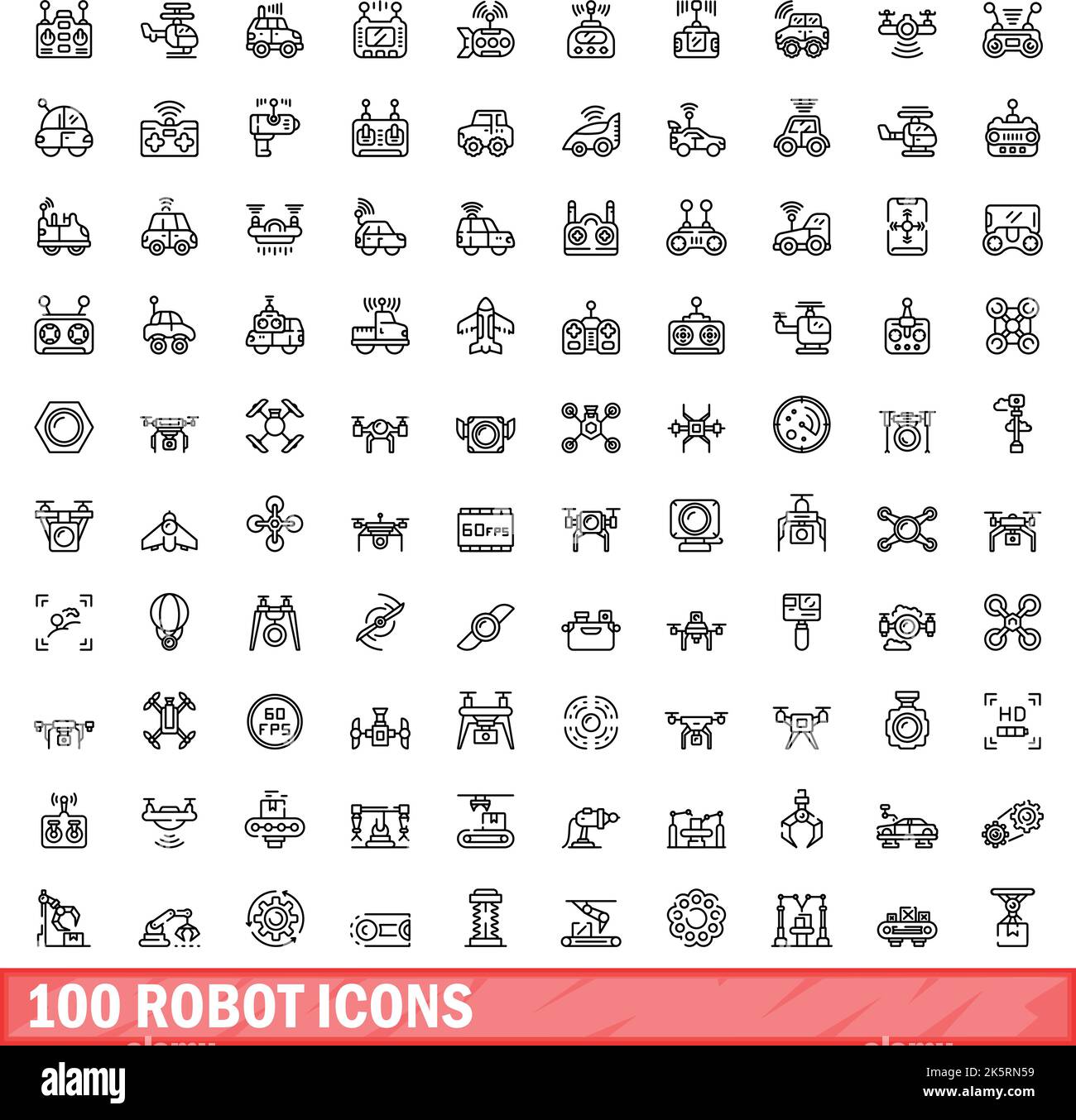 100 robot icons set. Outline illustration of 100 robot icons vector set ...