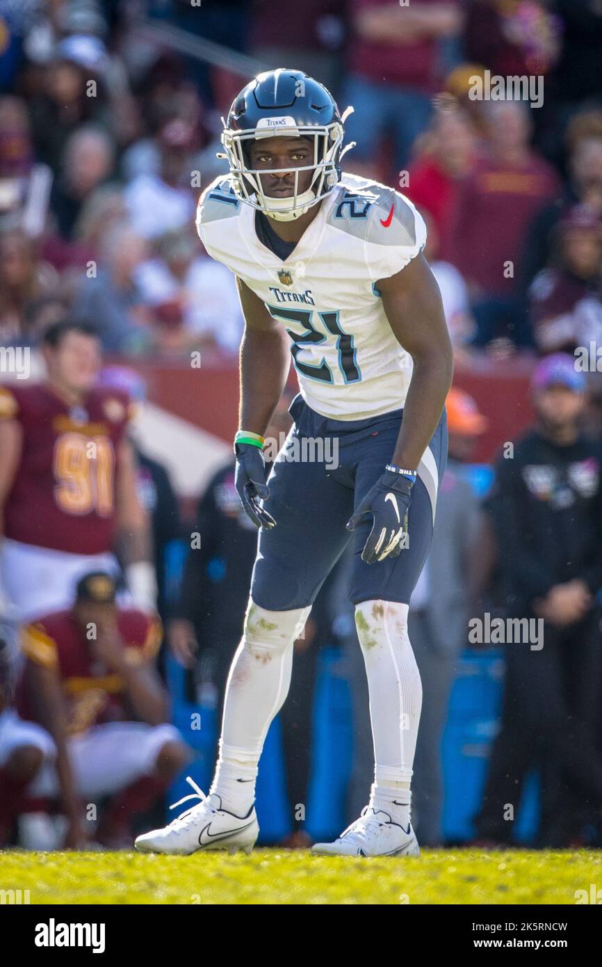 October 9, 2022 : Washington Commanders wide receiver Dyami Brown (2)  catches the one handed pass over Tennessee Titans cornerback Roger McCreary  (21) and takes it into the end zone during the