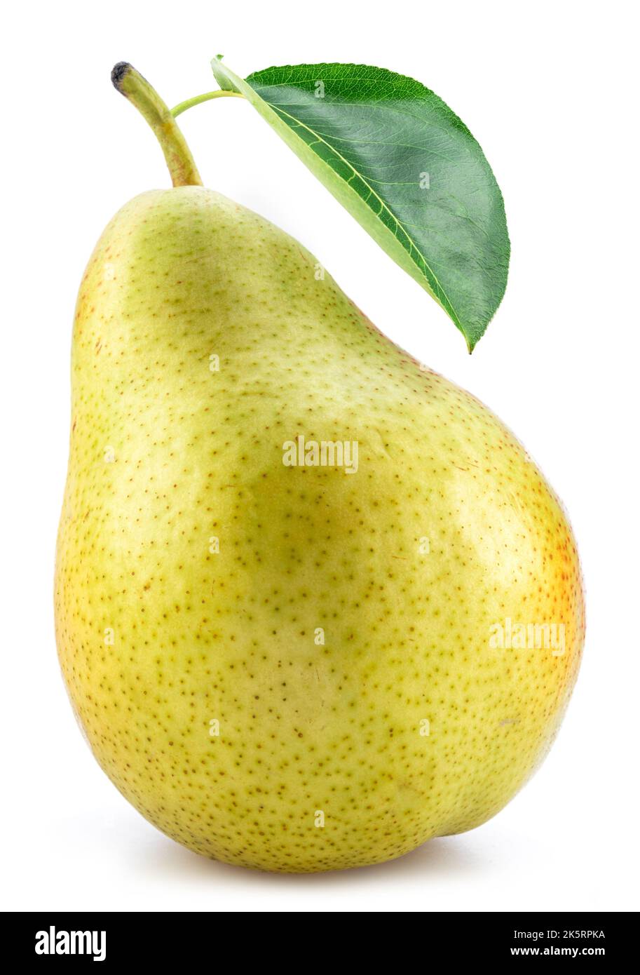 Ripe pear with green leaf isolated on white background Stock Photo - Alamy