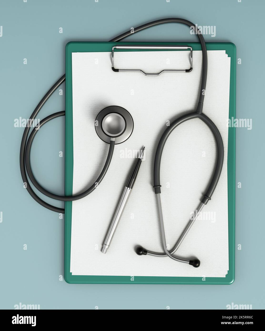 Patient medical record, stethoscope and pen. 3D illustration Stock ...