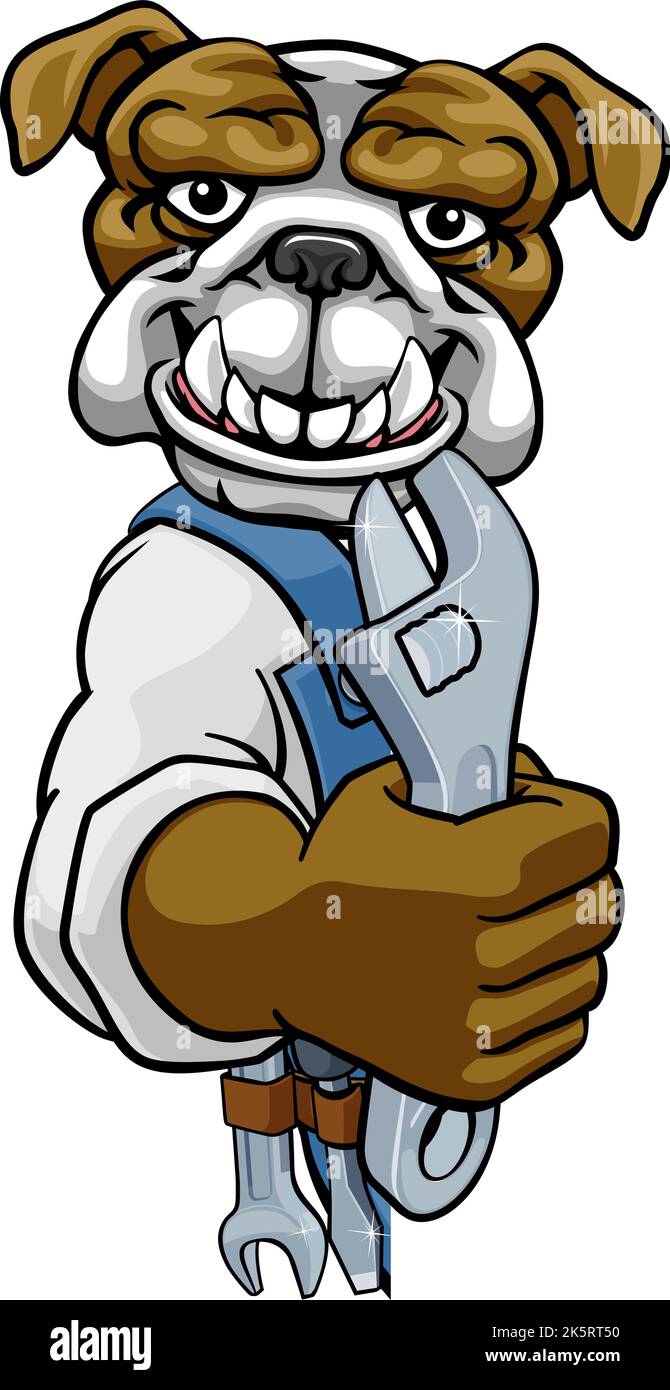 Bulldog Plumber Or Mechanic Holding Spanner Stock Vector