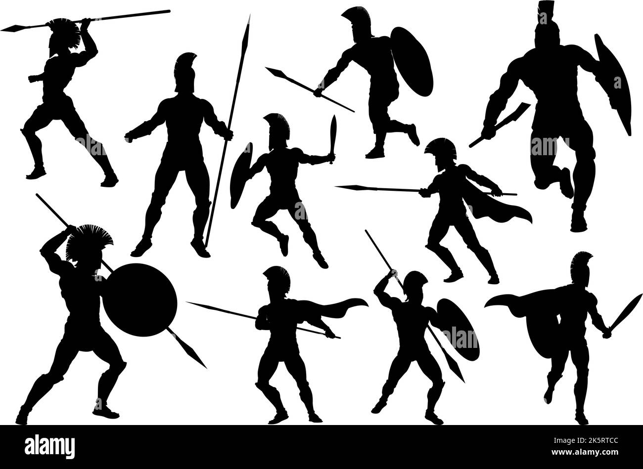 Spartan Silhouette Gladiator Trojan Warrior Set Stock Vector