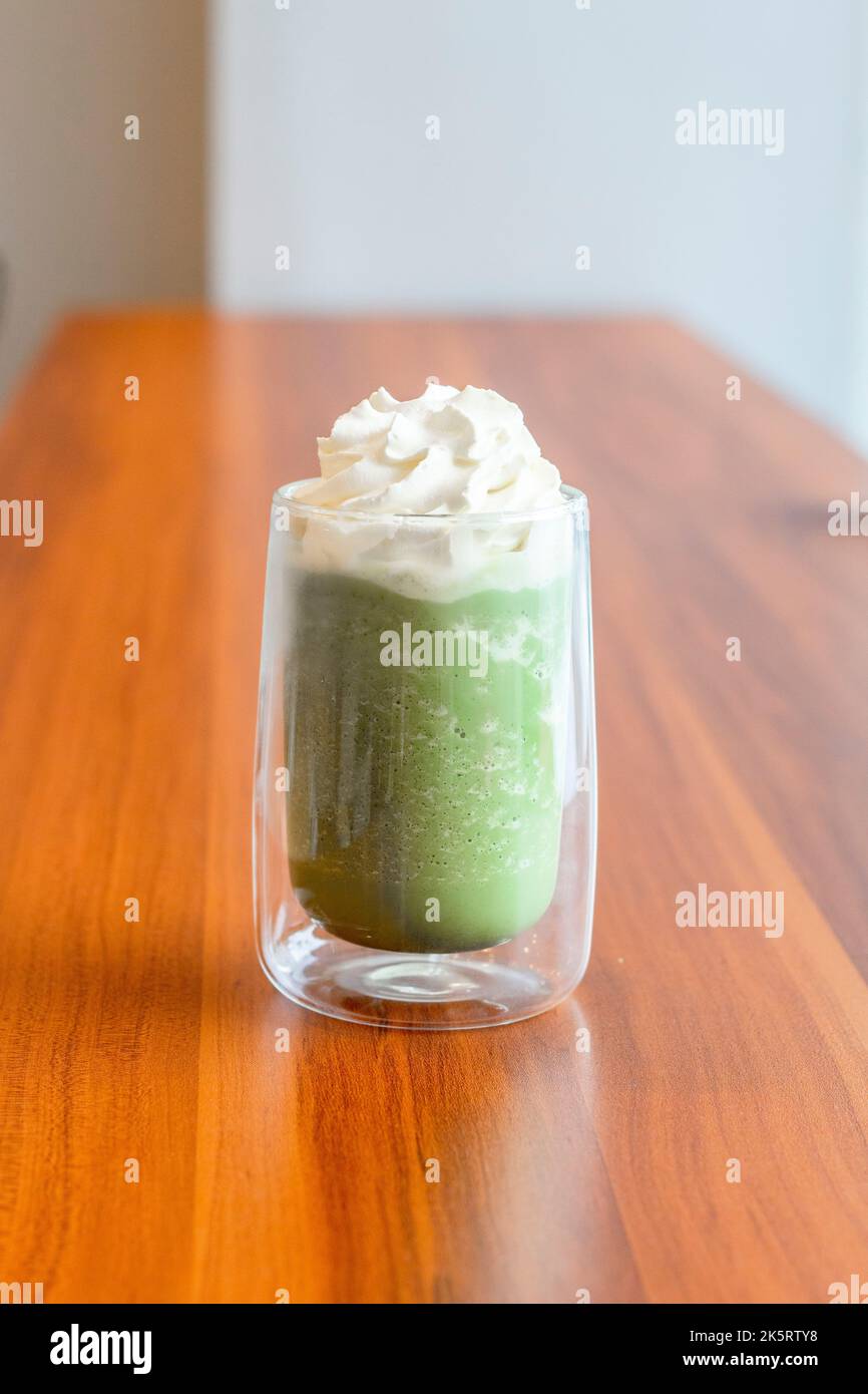 Matcha green tea drink at a local cafe in Cebu City, Philippines Stock