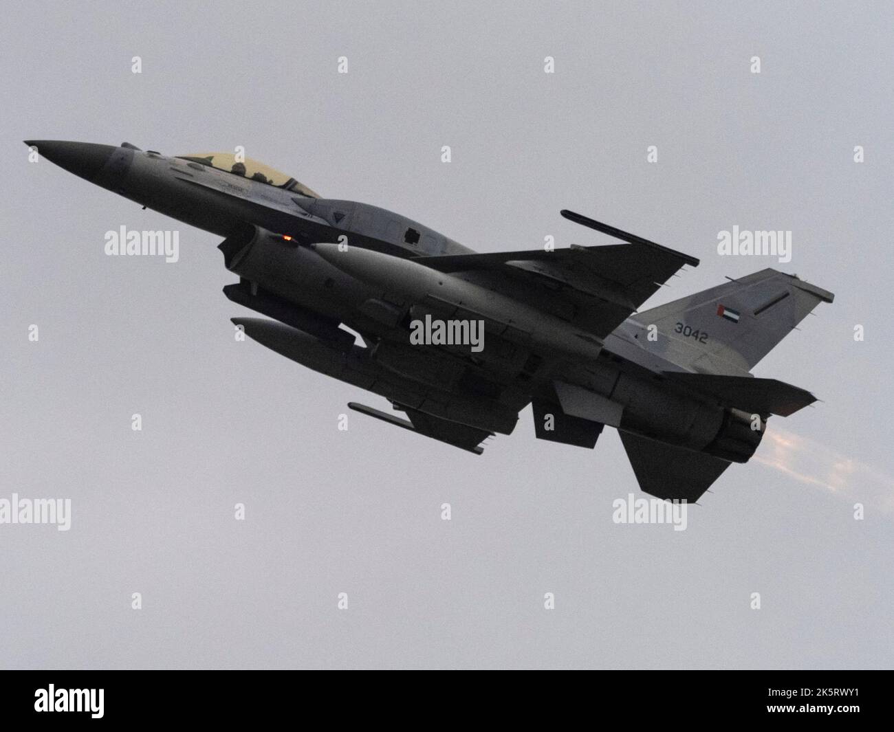 A Emirates F16 jet fighter during a training exercice of the French Air ...