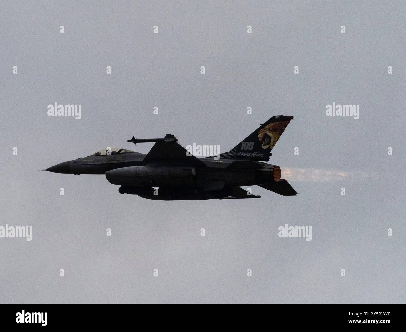 A F16 jet fighter during a training exercice of the French Air Force ...