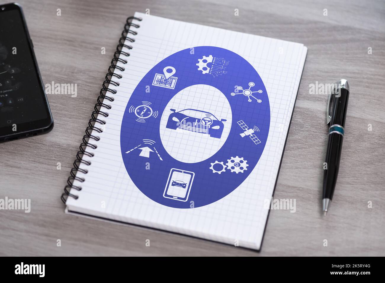 Driverless car concept drawn on a notepad Stock Photo