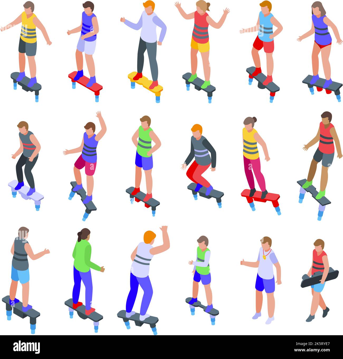 Flyboard icons set isometric vector. Activity adventure. Deep diver Stock Vector
