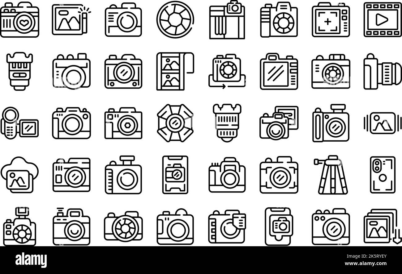 Photo camera icons set outline vector. Camera photo. Flash emoticon Stock Vector Image & Art Alamy