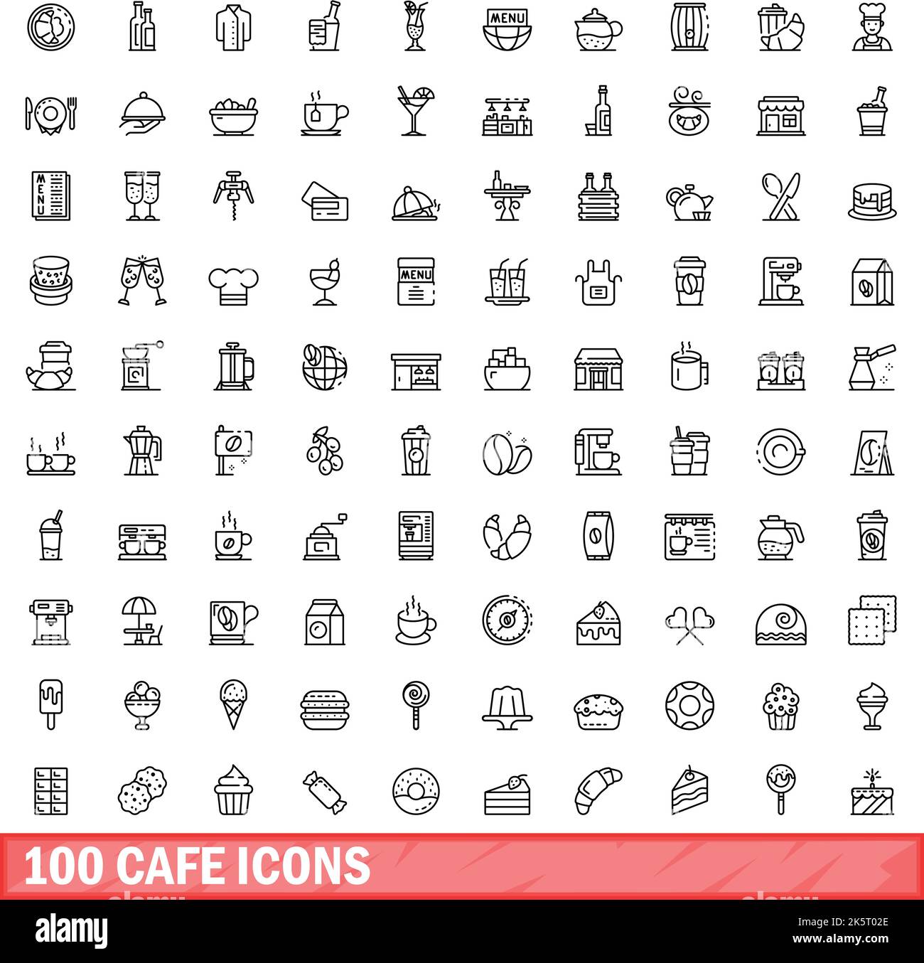 100 cafe icons set. Outline illustration of 100 cafe icons vector set ...