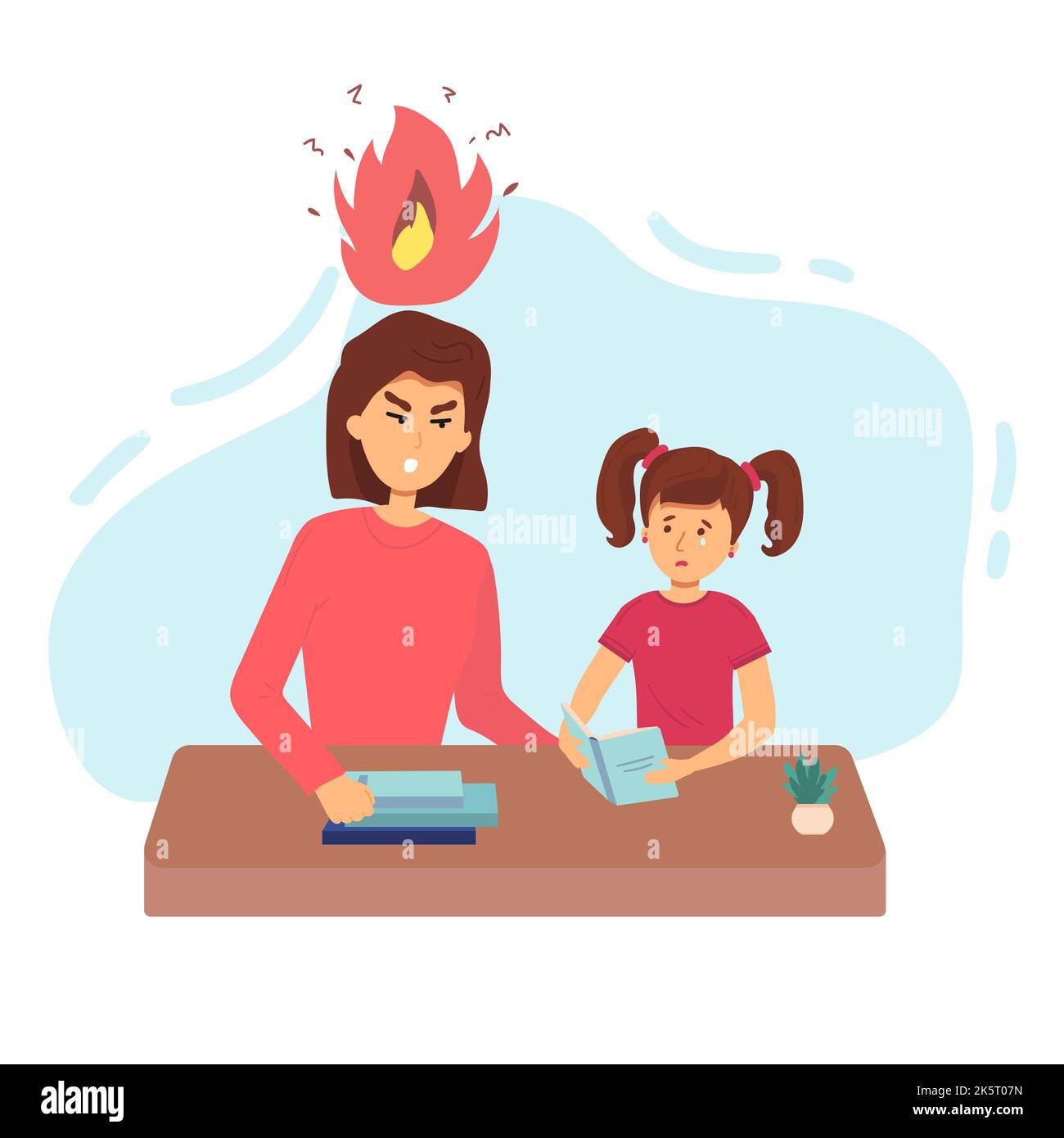 Education concept female teacher or mother feeling angry to naughty schoolboy while standing. vector flat screaming at a child. Stock Vector