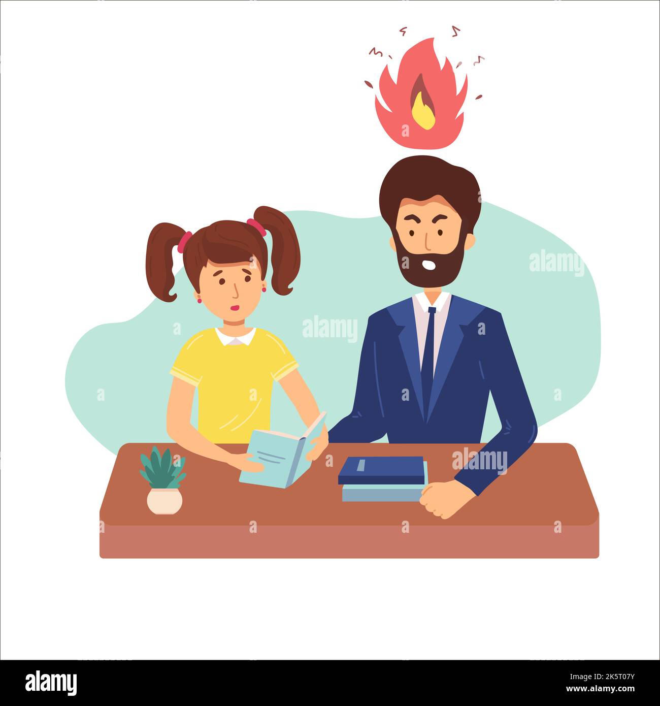 Education concept male teacher feeling angry to naughty schoolboy while standing. vector flat screaming at a child. Stock Vector