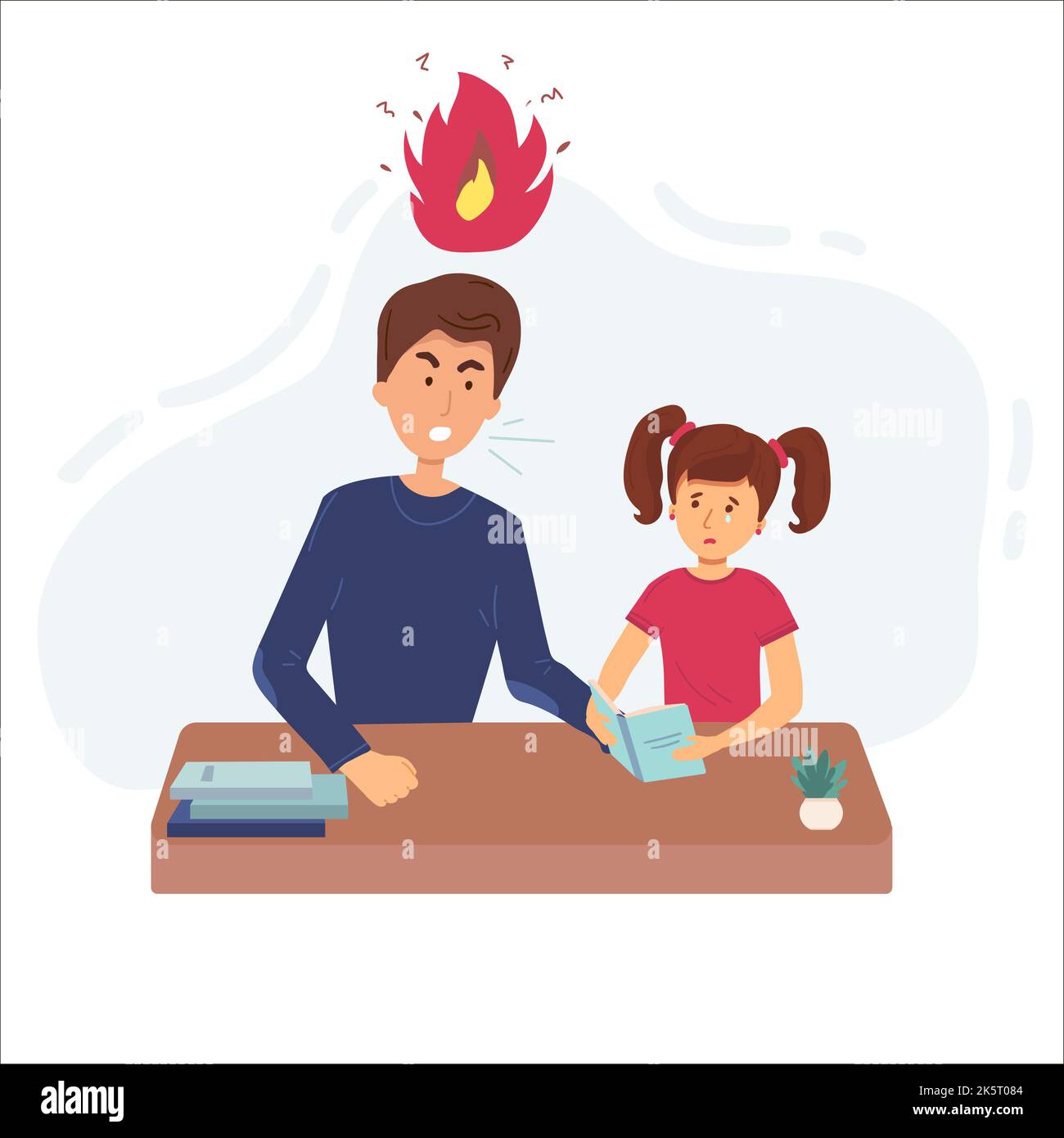 Education concept male teacher or father feeling angry to naughty schoolboy while standing. vector flat screaming at a child. Stock Vector