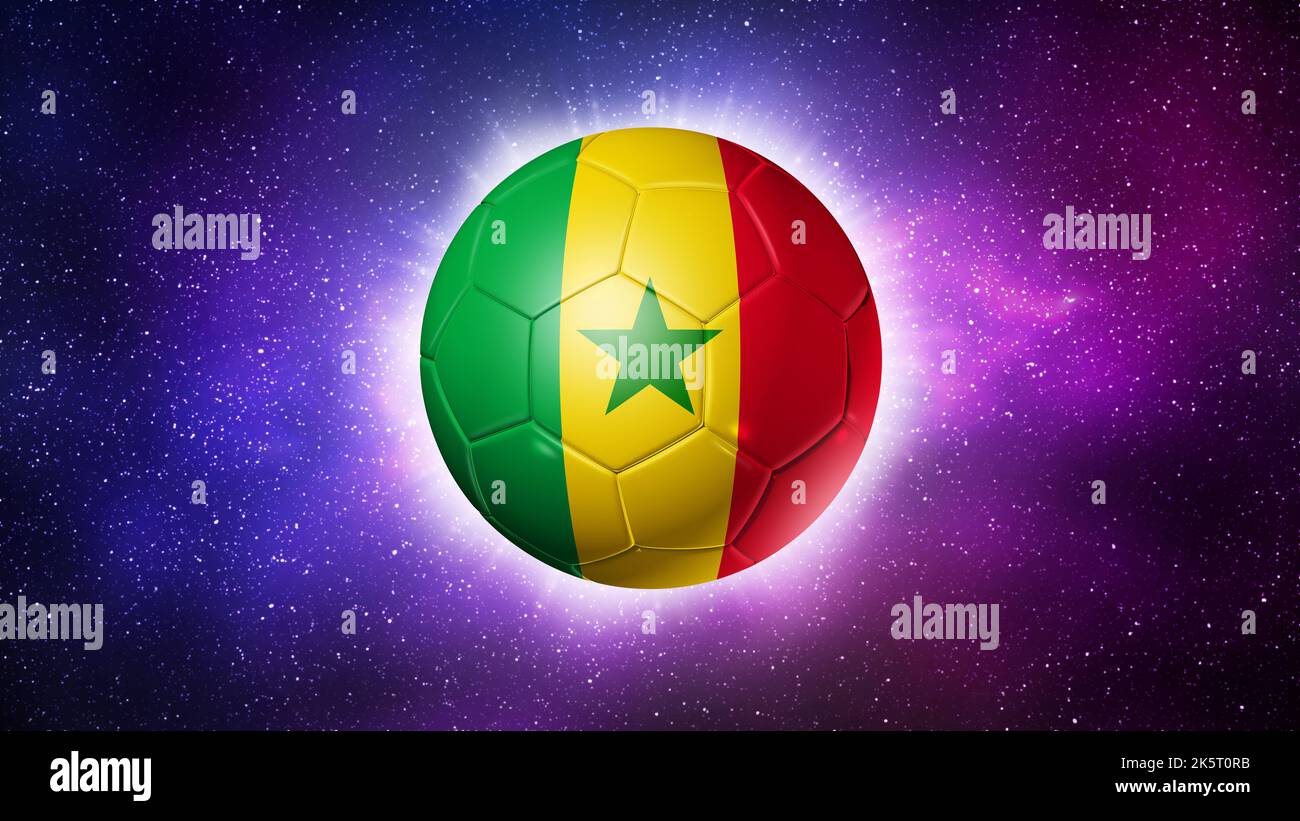 3D soccer ball with Senegal team flag. Space background. Football 2022