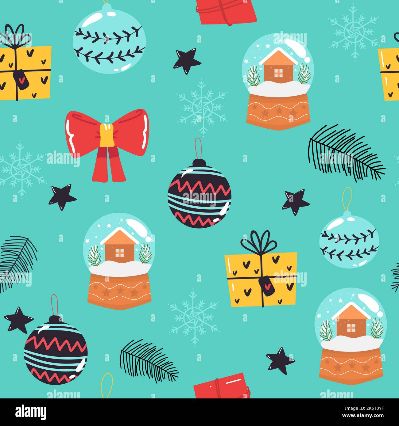 Snowball seamless pattern in doodle style on white background for Christmas fashion print , wallpaper, gift wrapping paper etc Stock Vector