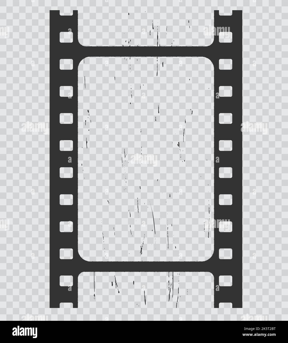 Grunge movie film strip, isolated filmstrip. Vintage vector reel frame with grainy texture on transparent background. Photo negative picture or cinema slide with scratched borders, retro photography Stock Vector