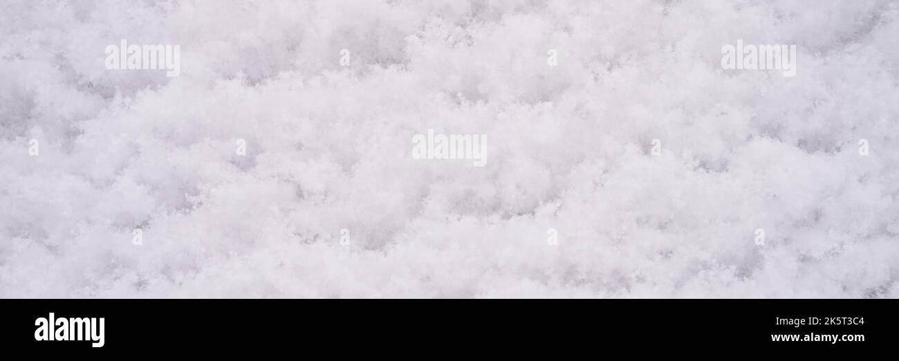 winter background texture fresh snow covering ground. natural abstract pattern flat rough coating snow surface. icy frozen snowflakes on light calm dr Stock Photo