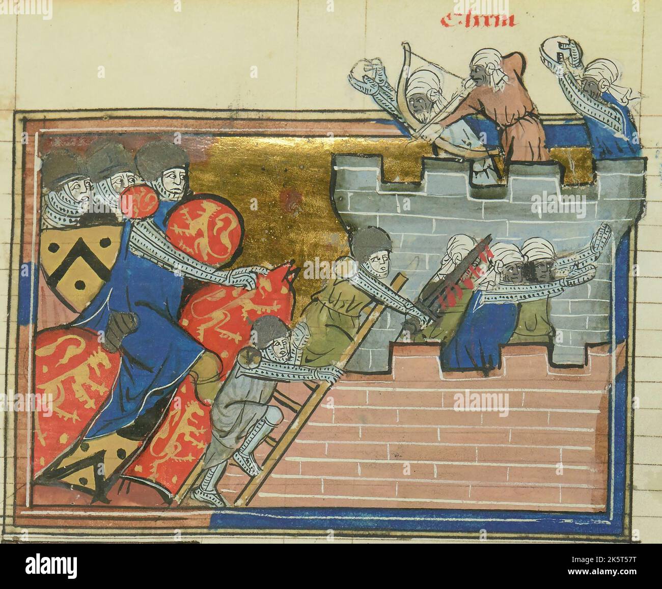 The siege of Shaizar in 1157 (From &quot;Li rommans de Godefroy de Buillon et de Salehadin&quot;), 1337. Found in the collection of the Biblioth&#xe8;que Nationale de France. Stock Photo