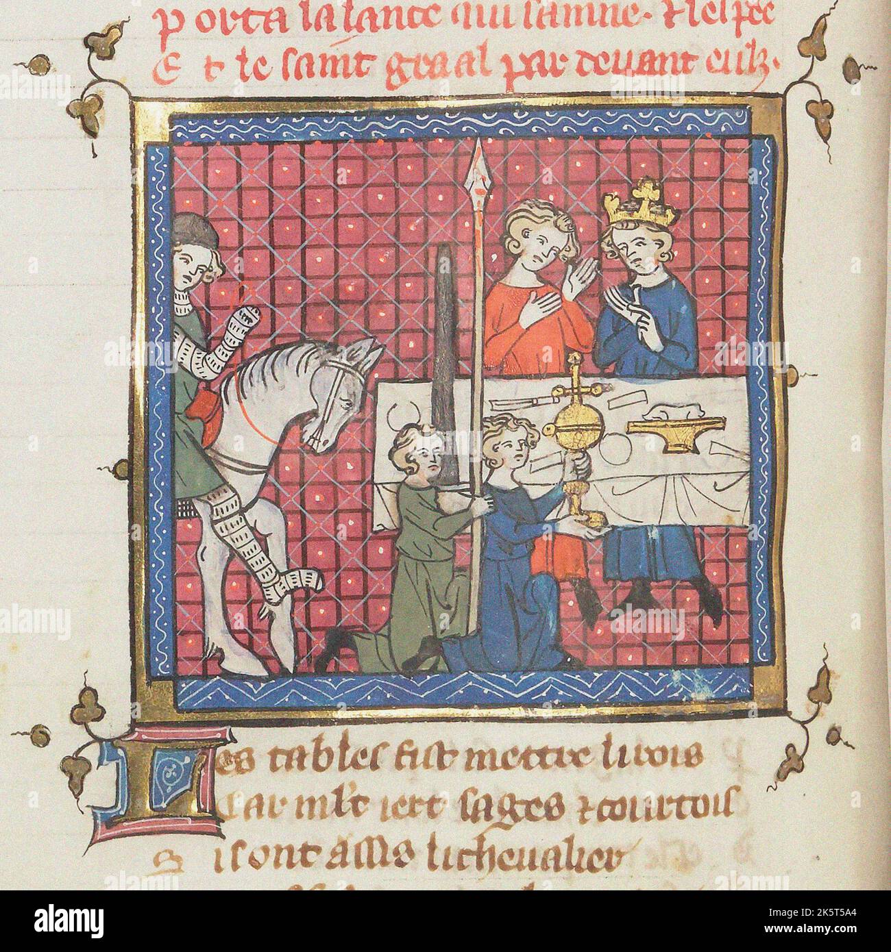 Procession du Saint Graal. From Roman de Perceval le Gallois et continuations, ca 1330. Found in the collection of the Biblioth&#xe8;que Nationale de France. Stock Photo
