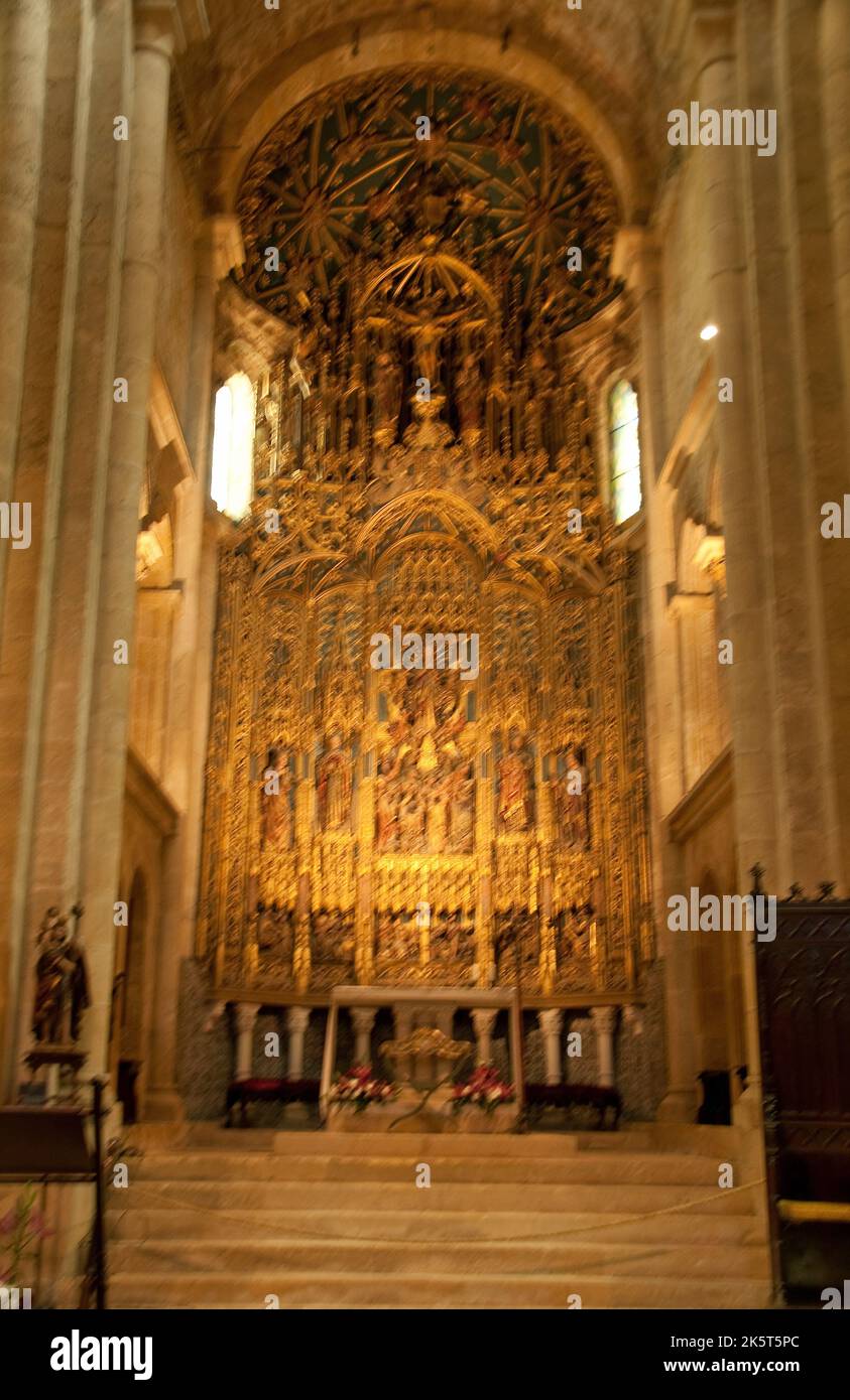 Main altar of the Old Cathedral (Se Velha de Coimbra); Coimbra, Portugal Stock Photo