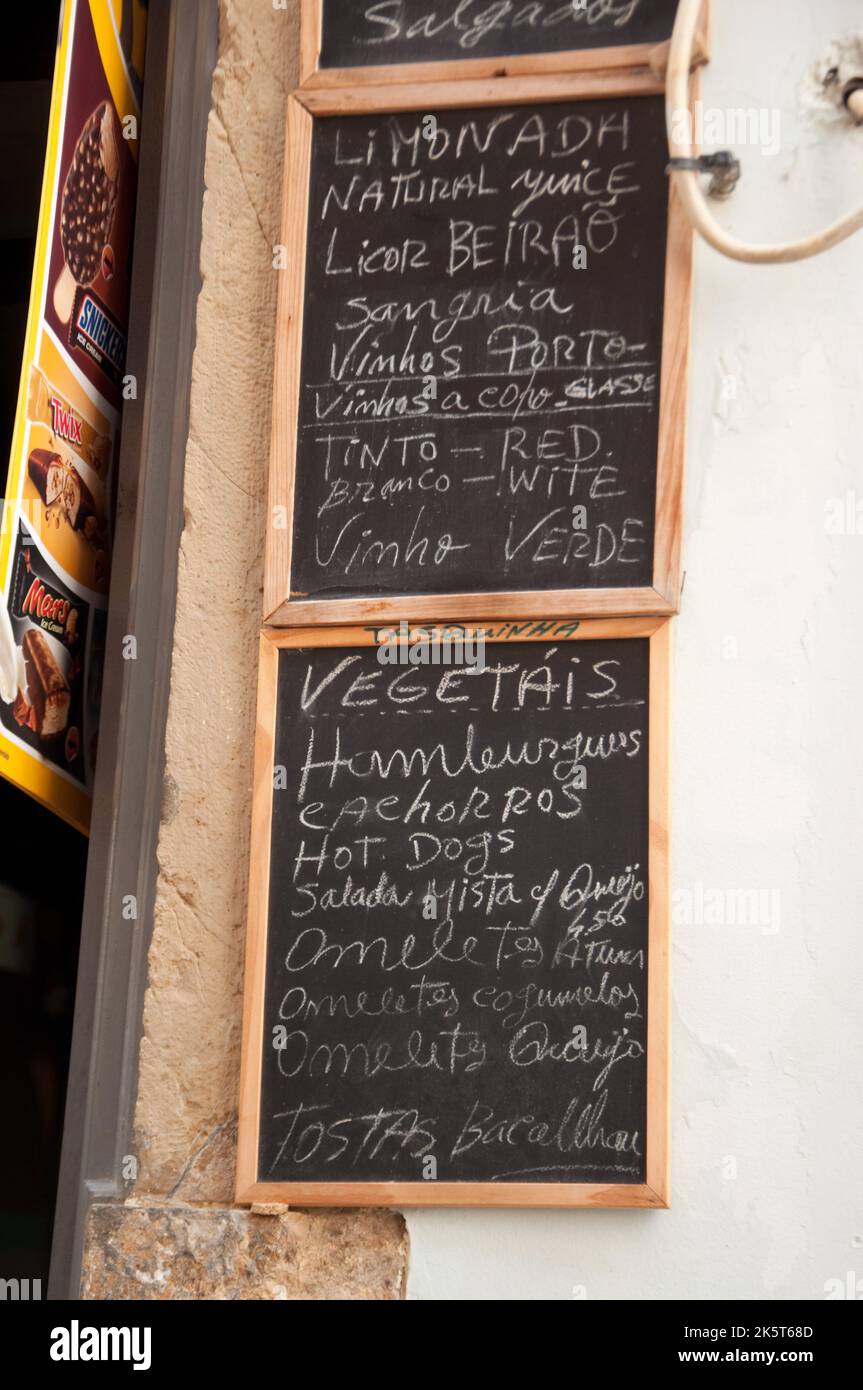 Menu, Small cafe, Coimbra, Portugal Stock Photo - Alamy