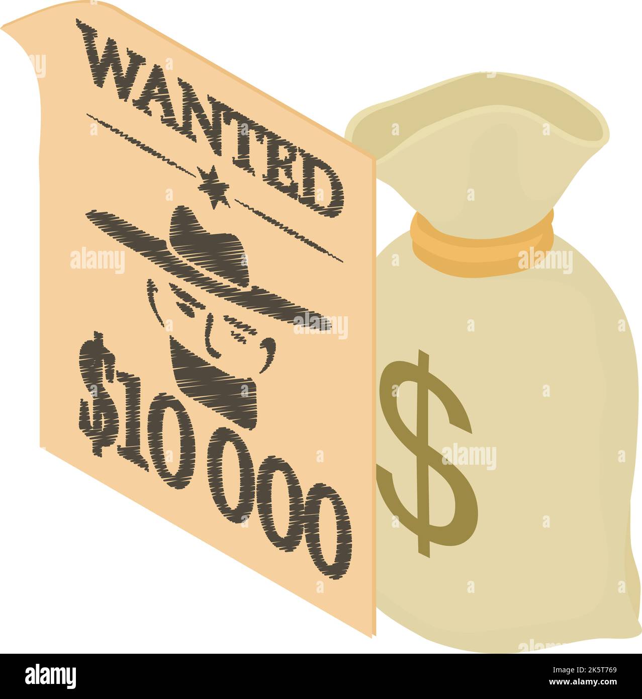 Wildwest symbol icon isometric vector. Cash money bag and wanted poster icon. Texas wild west, western Stock Vector
