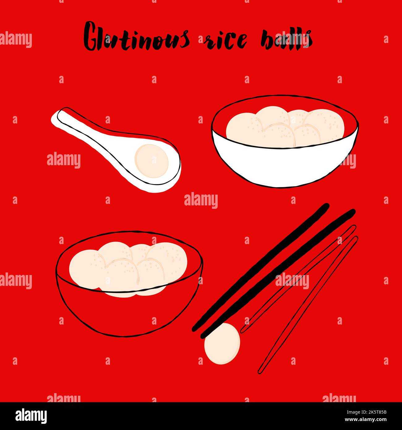 Glutinous rice balls illustration set on red background Stock Vector ...