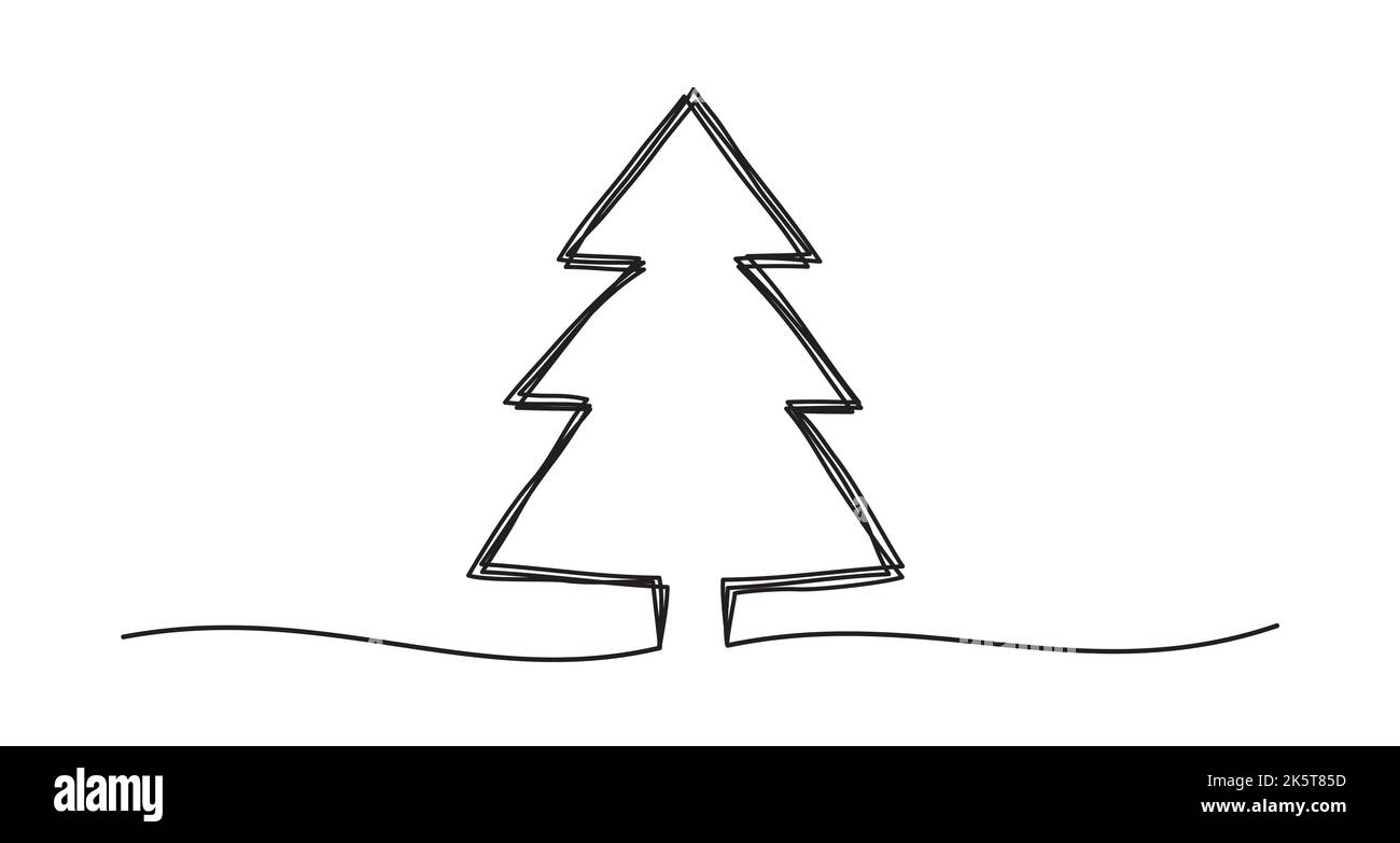 Tangled grungy scribble Christmas Pine Tree hand drawn with thin line ...