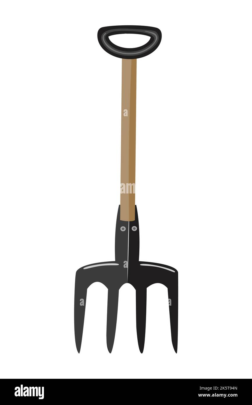 Pitchfork isolated. Hayfork with wooden hand. Fork for gardening and