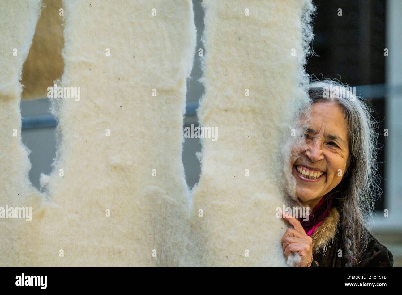 London, UK. 10th Oct, 2022. Hyundai Commission: Cecilia Vicuña (pictured), Brain Forest Quipu, in the Turbine Hall at Tate Modern. On show from 11 October 2022 to 16 April 2023. Credit: Guy Bell/Alamy Live News Stock Photo