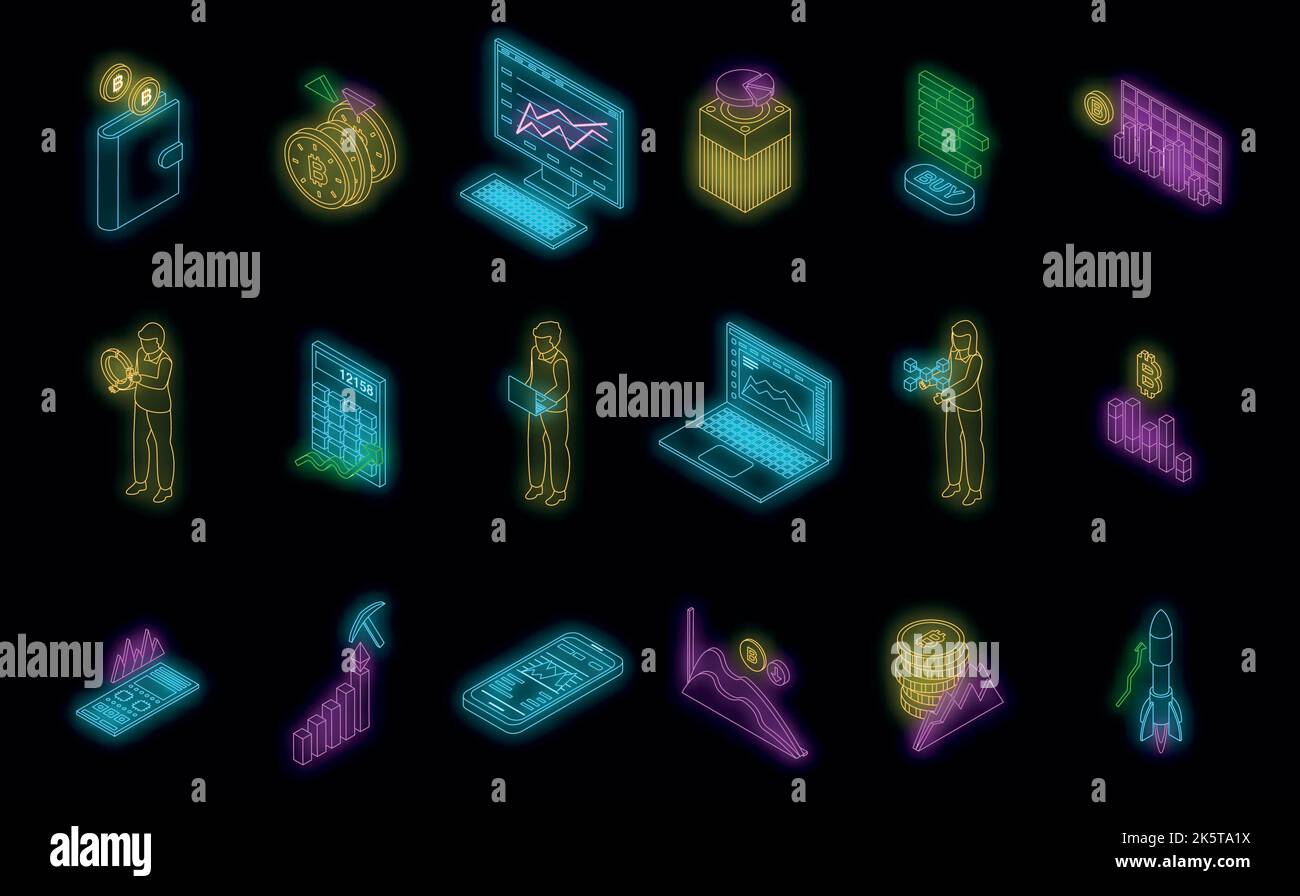 Bitcoin chart icons set. Isometric set of bitcoin chart vector icons ...