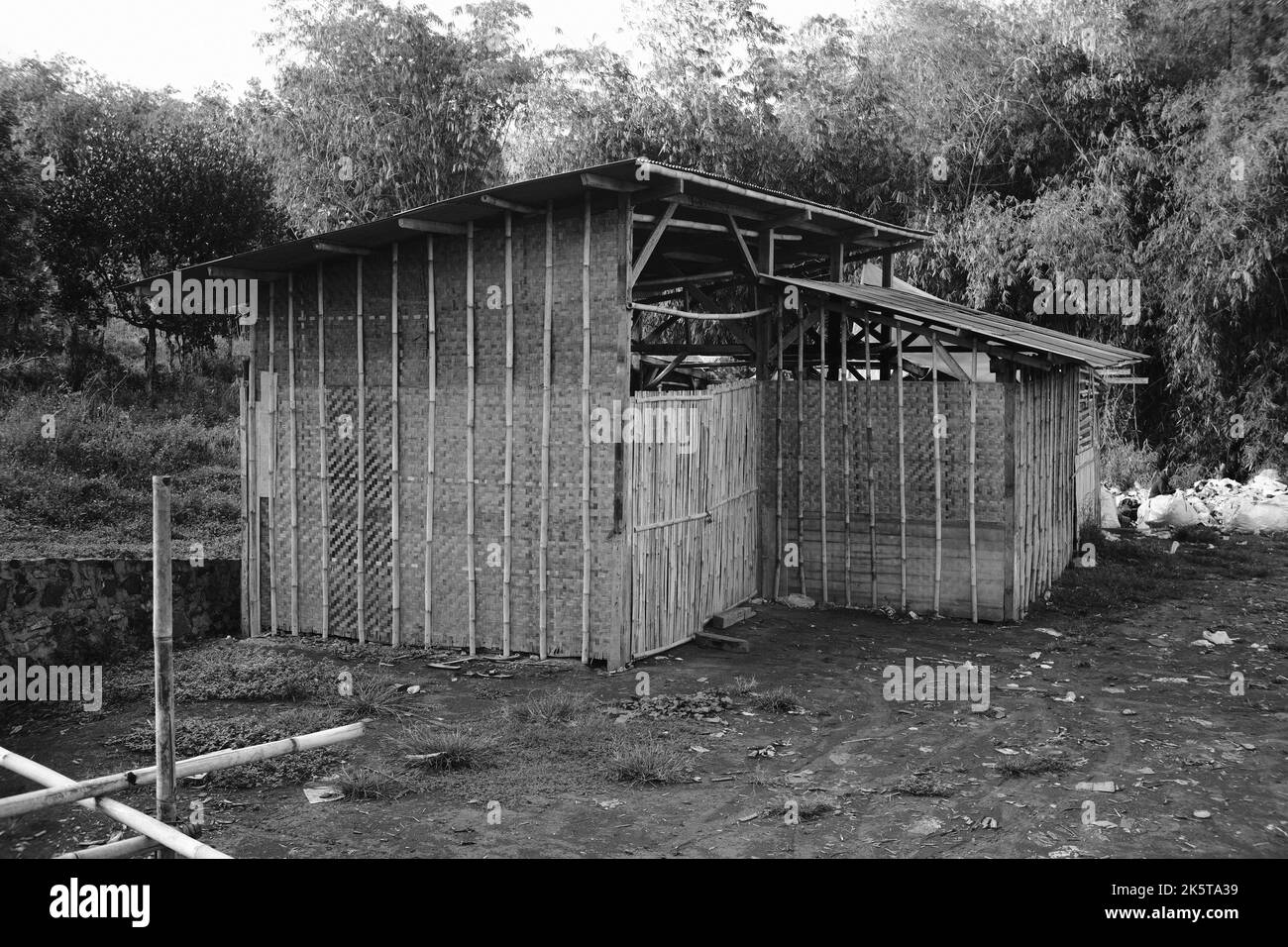 Storage shed, Monochrome photo of bamboo huts used as rice storage in
