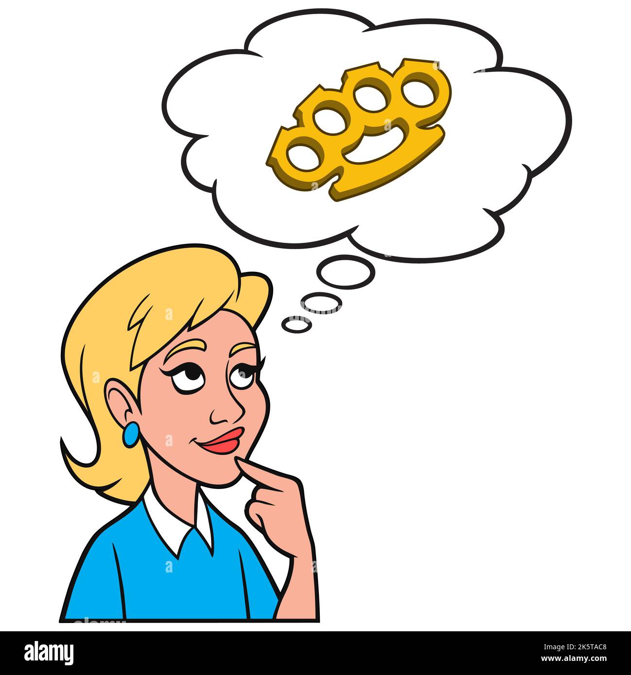Girl thinking about Brass Knuckles A cartoon illustration of a Girl