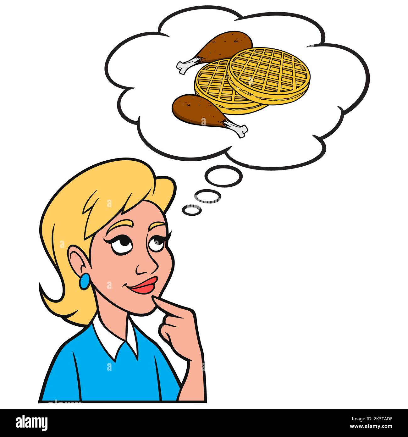 Girl thinking about Chicken and Waffles A cartoon illustration of a Girl thinking about eating