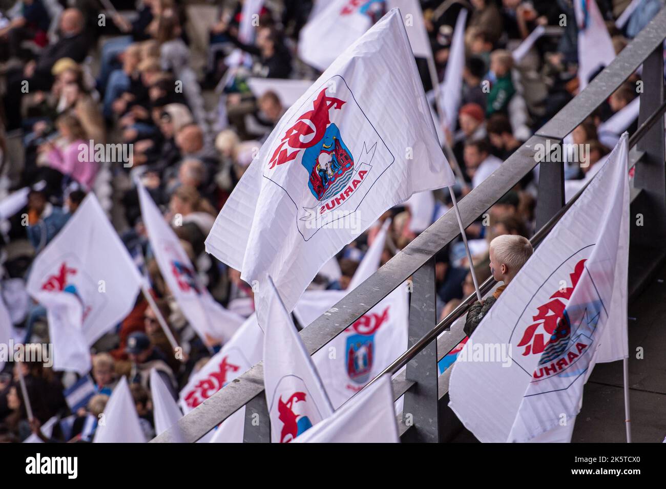 Aarhus, Denmark. 09th Oct, 2022. Football fans of AGF seen on the ...