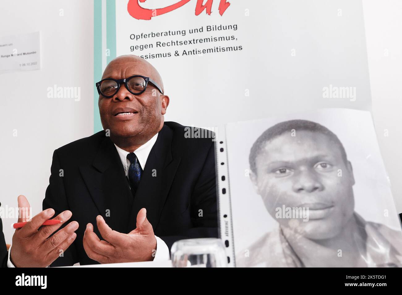 Berlin, Germany. 10th Oct, 2022. Mutombo Mansamba, sits behind a ...